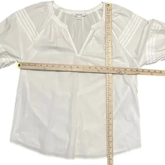 Chico’s White V-Neck Short Sleeve Cotton Poplin Top Peasant Style Size 2 US 8 - Picture 7 of 7